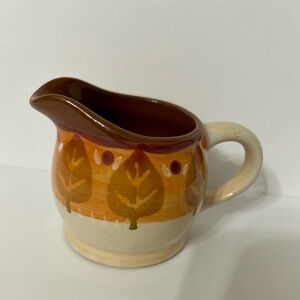 Gibson Elite Hand Painted Ceramic Pitcher with Leaf Design - Brown and Cream